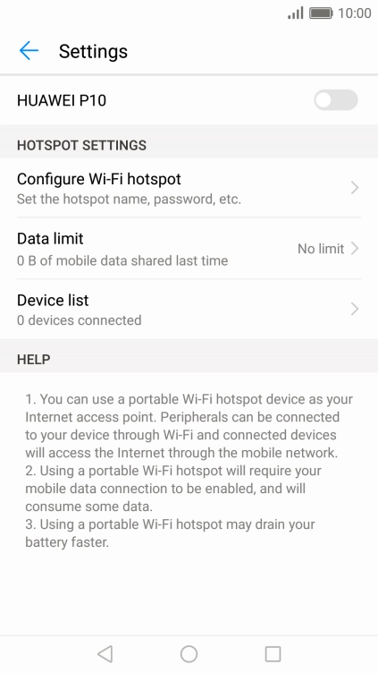 Press Configure Wi-Fi hotspot.