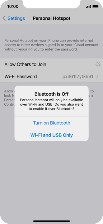 If Wi-Fi is turned on, press Wi-Fi and USB Only.