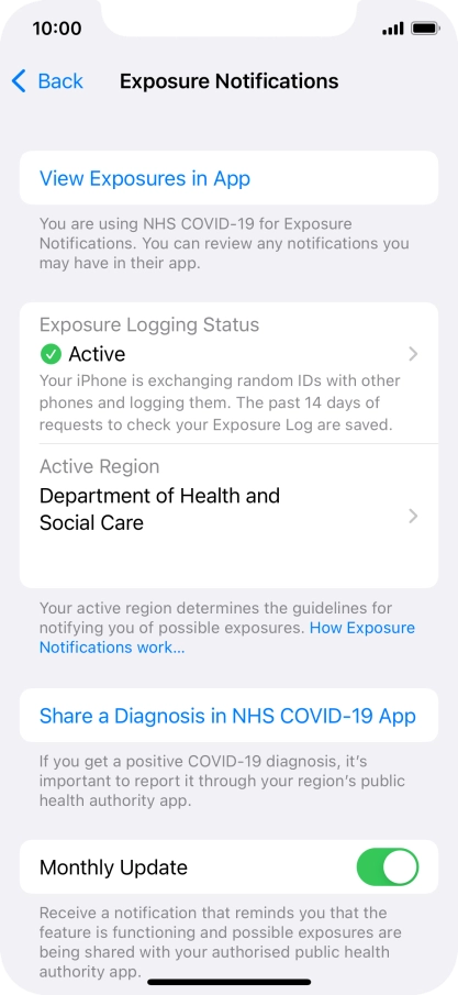 Press Exposure Logging Status.