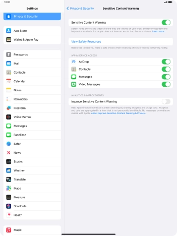 Press the indicators next to the required applications to turn the function on or off.