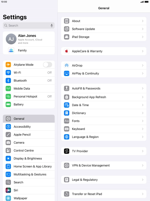 Press Transfer or Reset iPad.