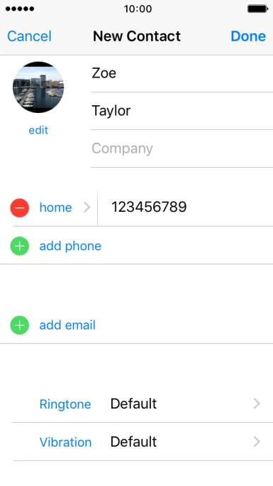 Press the field next to the phone number.
