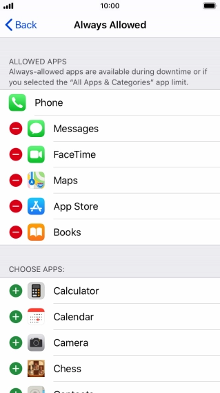 Press the remove icon next to the required app to remove it from the list of allowed apps during Downtime.