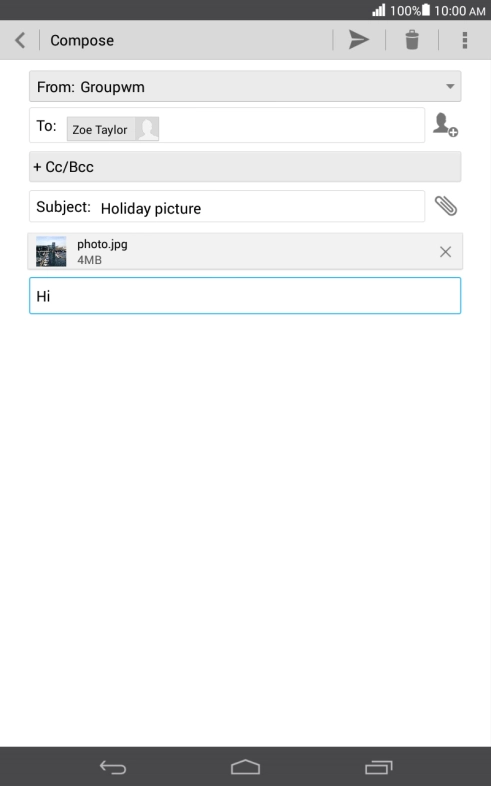 Press the send icon when you've finished your email message.