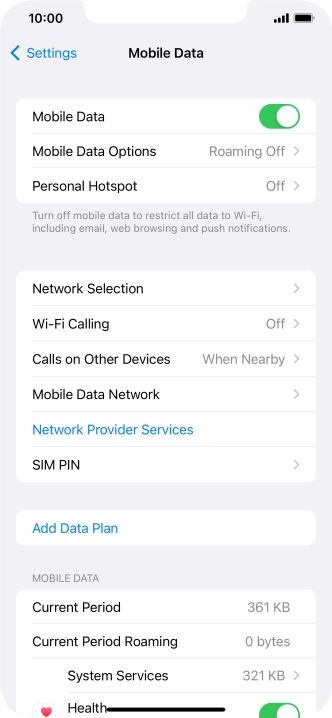 Press Mobile Data Options.