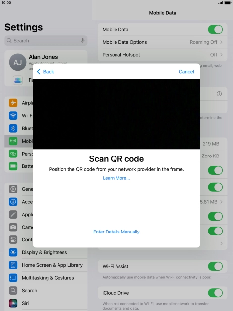 Place the QR code you've received inside the tablet camera frame to scan the code.