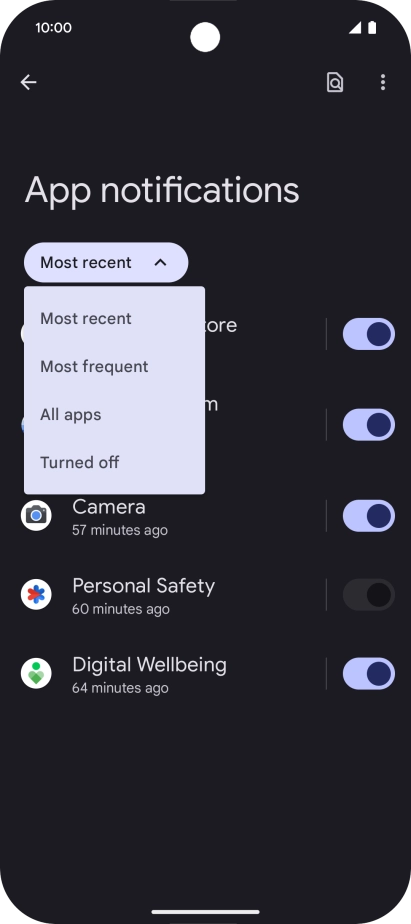 Press the required setting.