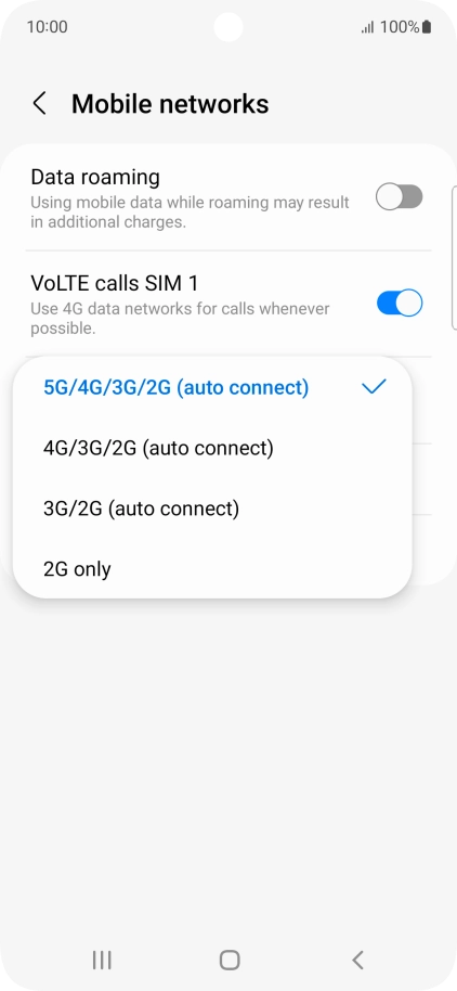 Press the required network mode.