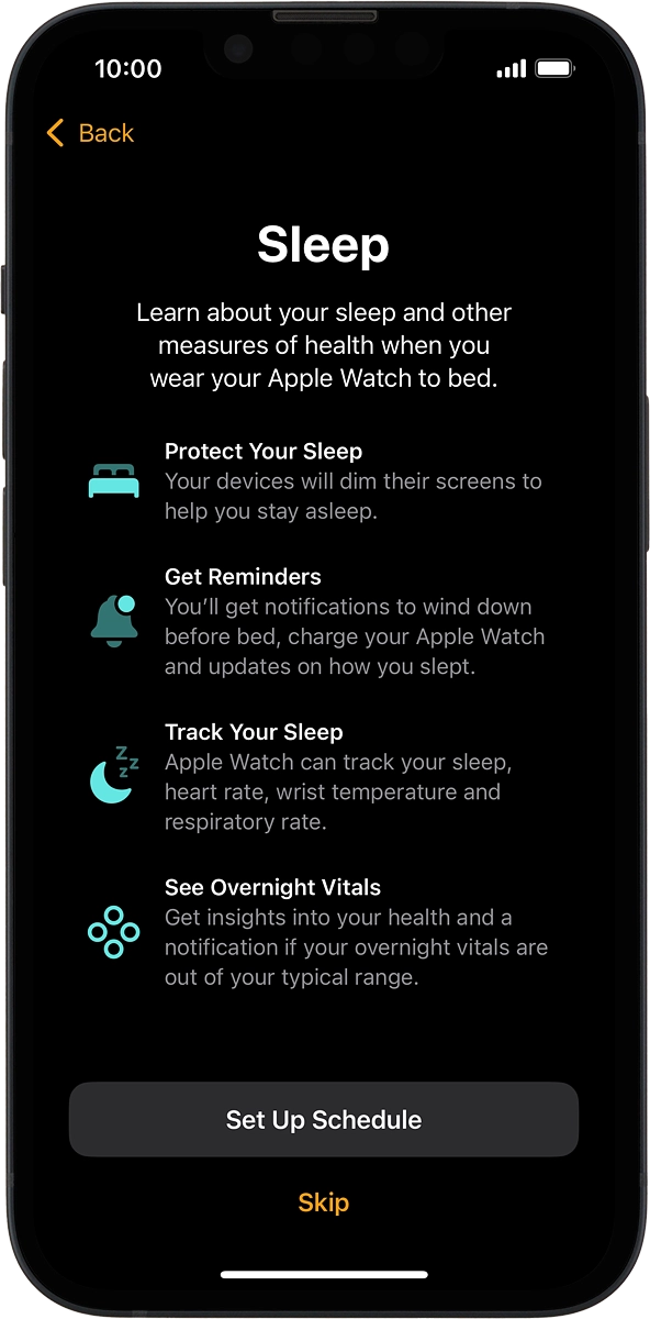On your phone: Follow the instructions on the screen to select sleep settings or press Skip.