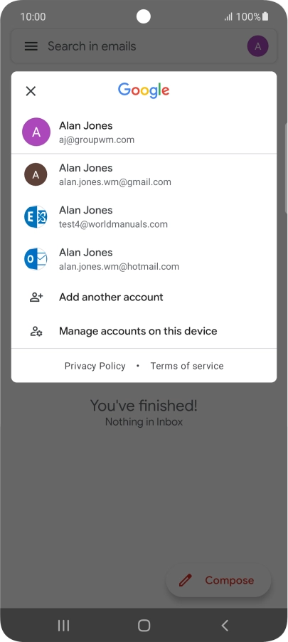Press the required email account.