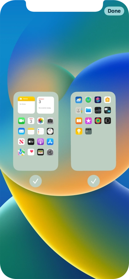 Press the fields below the required home screens to select or deselect them.
