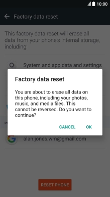 Press OK. Wait a moment while the factory default settings are restored. 
Follow the instructions on the screen to set up your phone and prepare it for use.