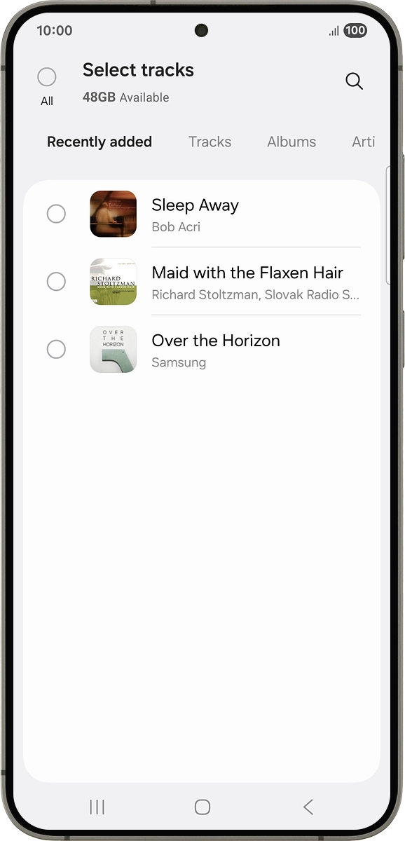 On your phone: Press the required audio files  to select them.