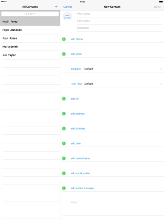 Press First name and key in the first name.