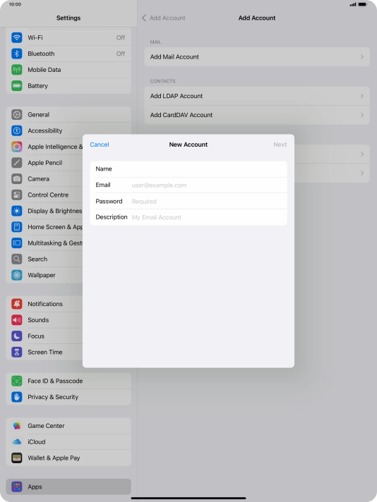 Press Email and key in your email address.