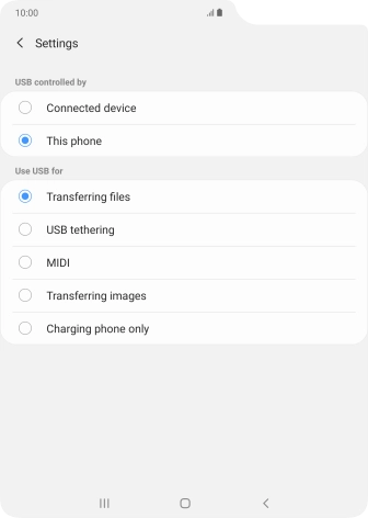 Press Transferring files to turn on the function.