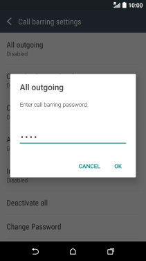 Key in your barring password and press OK. The default barring password is 0000.