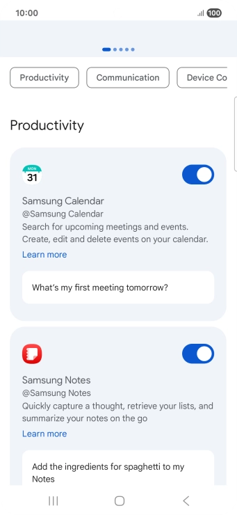 Press the indicator next to the required extension to turn on the function.