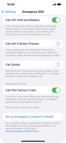 Press Set up Emergency Contacts in Health and follow the instructions on the screen to key in your emergency info and emergency contacts.