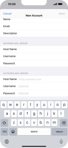 Press Host Name and key in the name or IP address of your email provider's outgoing server. Please note that if you can't send email messages when using your email provider's outgoing server, key in smtp.vodafone.net.au (Vodafone's outgoing server).