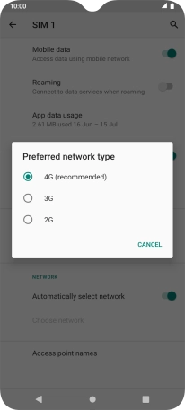 Press the required network mode.