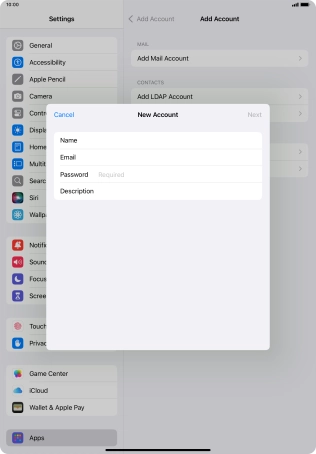 Press Password and key in the password for your email account.