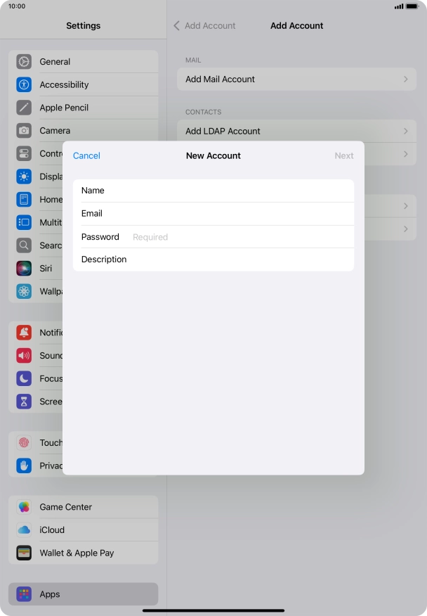 Press Password and key in the password for your email account.