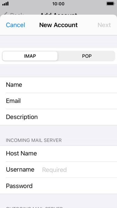 Press Username and key in the username for your email account.