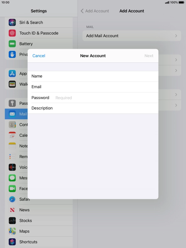 Press Password and key in the password for your email account.