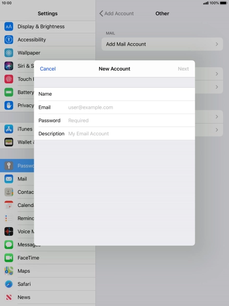 Press Email and key in your email address.