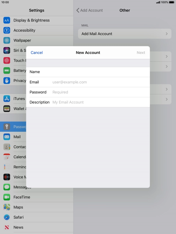 Press Email and key in your email address.