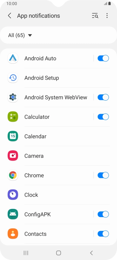 Press the indicators next to the required apps to turn the function on or off.