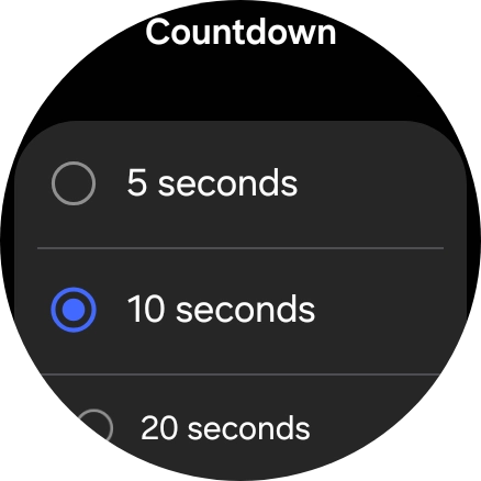 Press the required setting to choose how long the countdown should be before your smartwatch calls the emergency dispatch centre when a hard fall is detected.