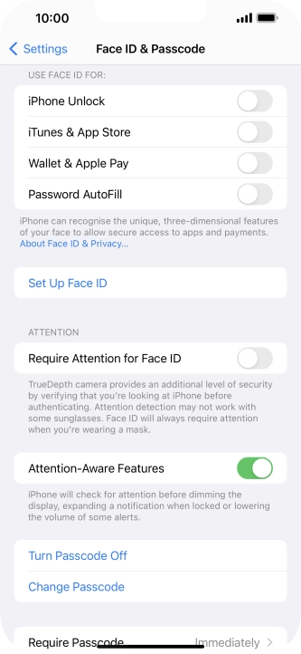 Press Turn Passcode Off and key in the phone lock code.