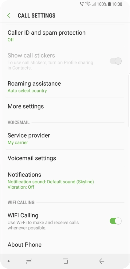 When Wi-Fi calling is active, the Wi-Fi calling icon is displayed.