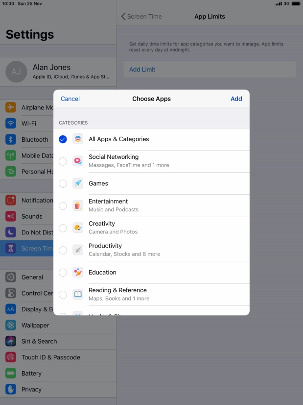 Press the required categories.