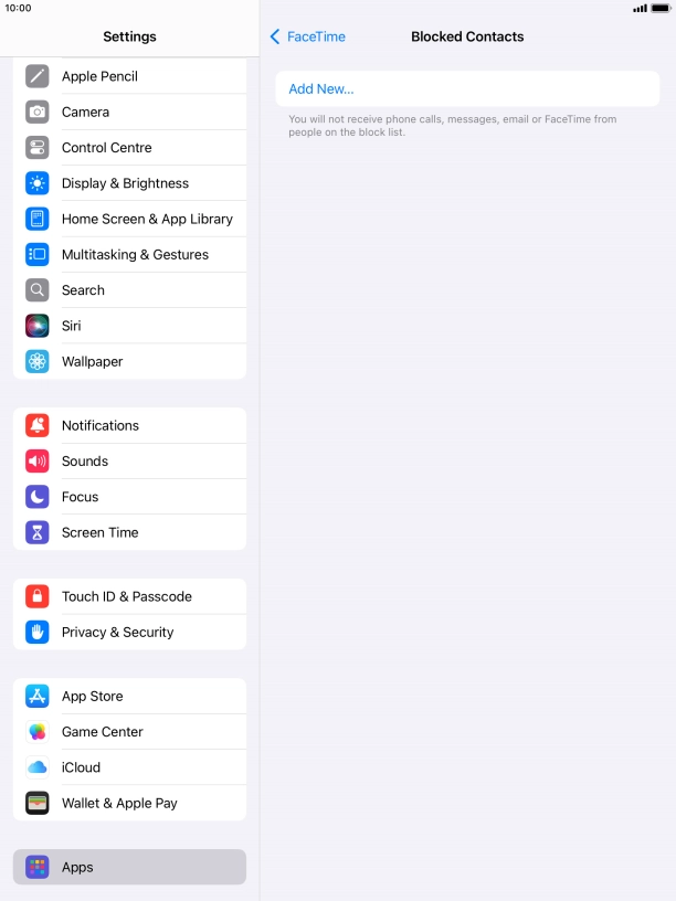 Press Add New... and follow the instructions on the screen to block a contact.