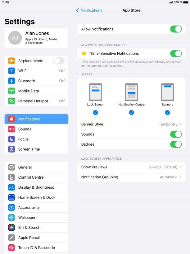 Press the indicator next to 