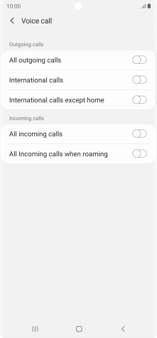Press the indicator next to the required barring type to turn the function on or off.