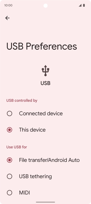 Press File transfer/Android Auto.