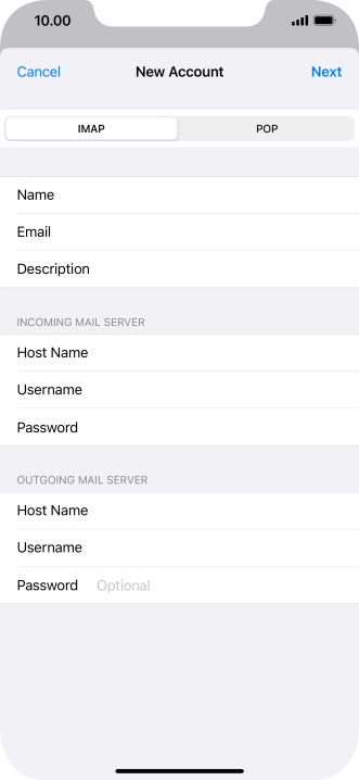 Press Password and key in the password for your email account. Please note that if you're using Vodafone's outgoing server, leave the password field empty.