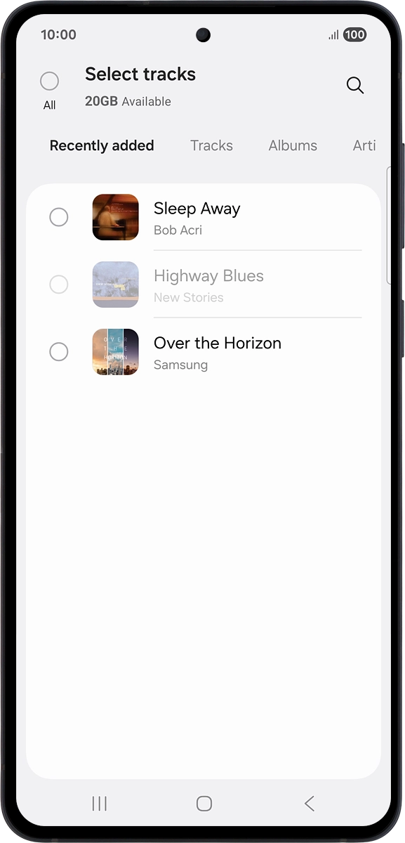 On your phone: Press the required audio files  to select them.