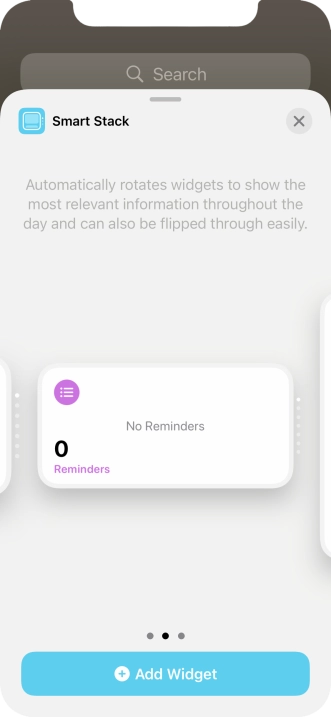 Slide your finger right or left on the screen to select the required widget size.