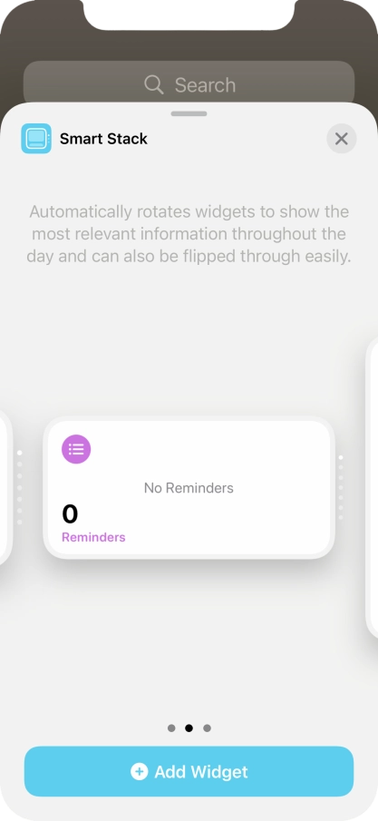 Slide your finger right or left on the screen to select the required widget size.
