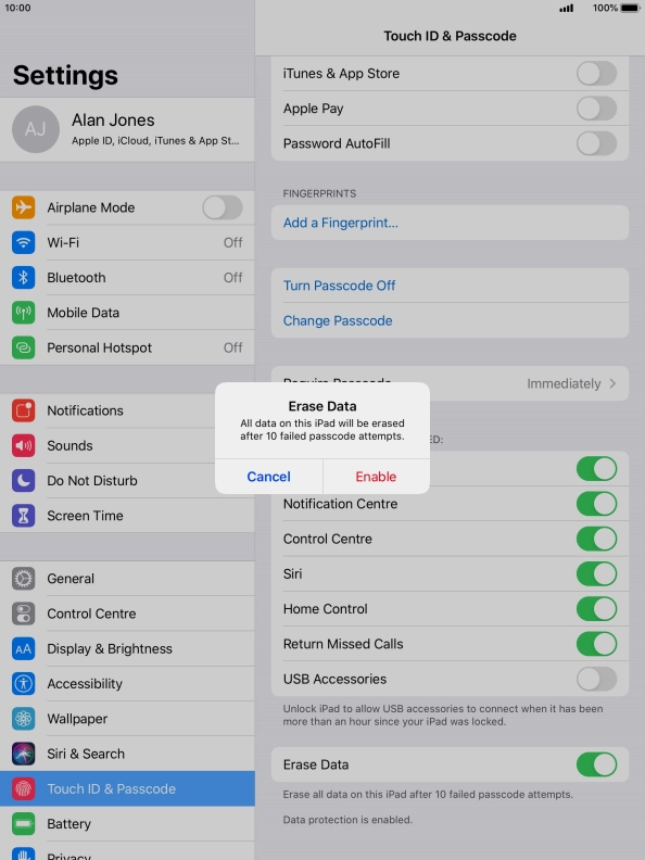 If you turn on the function, press Enable.