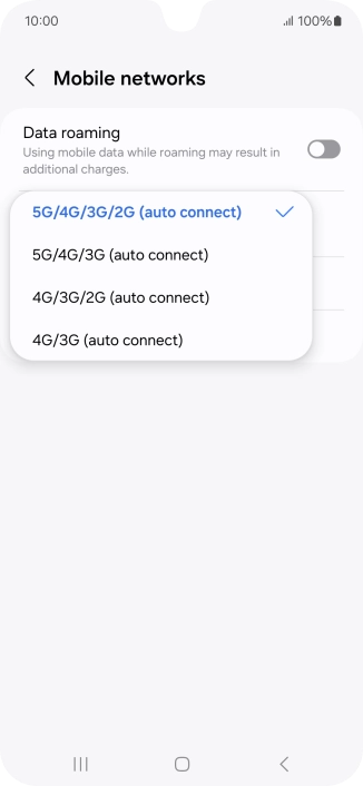 Press the required network mode.