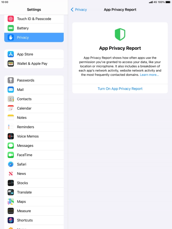 Press Turn On App Privacy Report to turn on the function.