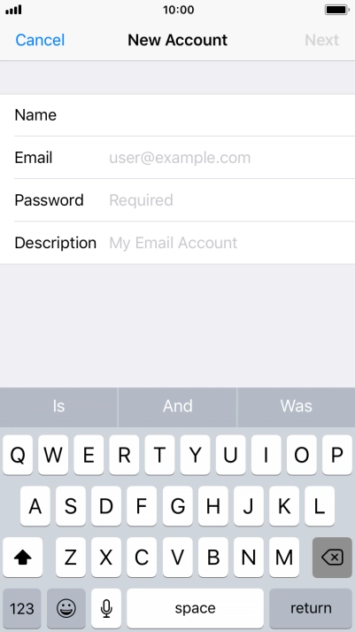 Press Email and key in your email address.