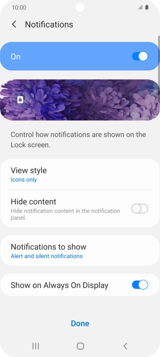 Press the indicators next to the required settings to turn them on or off.