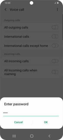 Key in your barring password and press OK. The default barring password is 0000.
